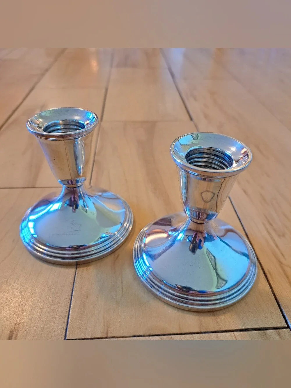 Vintage EMPIRE Sterling Weighted Candlestick Holder Pair #386 3